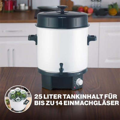 Clatronic® 2in1 Heißgetränke- & Einkochautomat mit 25L Tankinhalt | Einkochtopf für z.B. Glühwein oder Punsch | Glühweinkocher mit Emaillierung & integriertem Ablaufzapfhahn | 1800W | EKA 3338