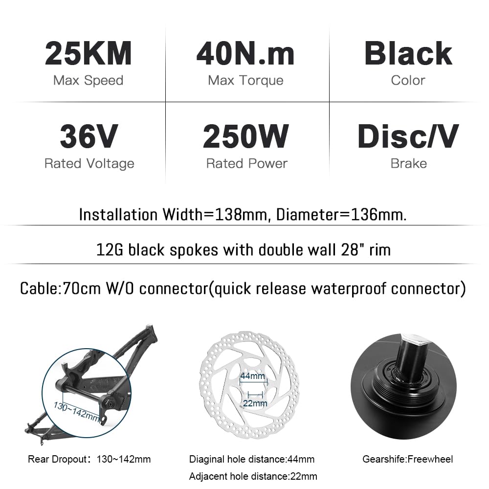 YOSE POWER 28" Ebike Umbausatz 36V 250W Heckmoter Elektrofahrrad Conversion Kit für Schraubritzel Freewheel mit Integrierte Controller Hailong 36V 18Ah Batterie