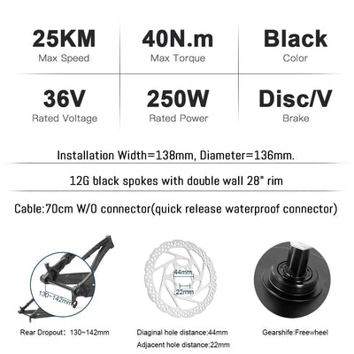 YOSE POWER 28" Ebike Umbausatz 36V 250W Heckmoter Elektrofahrrad Conversion Kit für Schraubritzel Freewheel mit Integrierte Controller Hailong 36V 18Ah Batterie