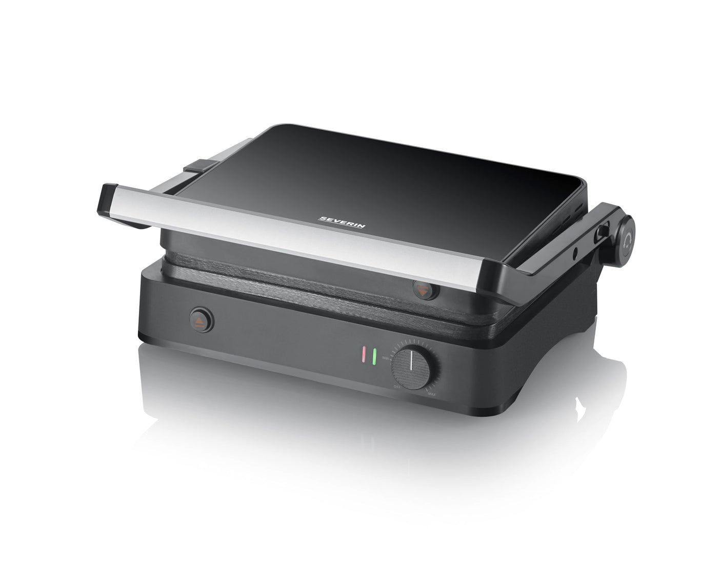 SEVERIN SEVINI Lite, Kontaktgrill für Fleisch, Fisch & Gemüse, Keramikbeschichteter Sandwich-Maker für fettfreies Grillen, Indoor-Grill bis zu 220°C Hitze, 1.800 W, schwarz, KG 2398