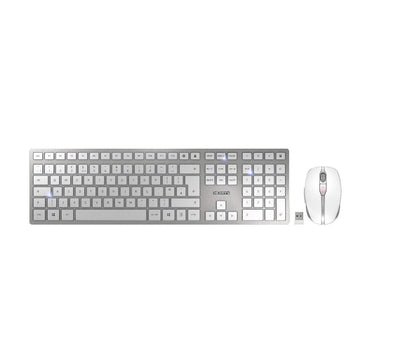 CHERRY DW 9000 SLIM, Kabelloses Tastatur- und Maus-Set, Französisches Layout (AZERTY), Bluetooth & 2,4 GHz Funk, Leise Tasten, Wiederaufladbar, Weiß-Silber