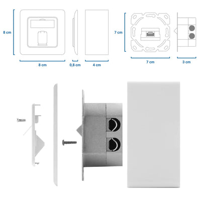 deleyCON 1x CAT 6a Universal Netzwerkdose - 2x RJ45 Port - Geschirmt - Aufputz oder Unterputz - 10 Gigabit Ethernet Netzwerk - EIA/TIA 568A&B - Weiß