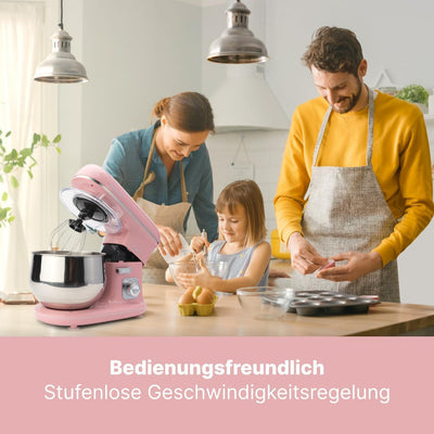 Clatronic Retro Küchenmaschine zum backen | Knetmaschine 5L mit starkem 1100W Motor | Teigmaschine inkl. Haken & Schneebesen | Retro Teigknetmaschine Spritzschutz mit Nachfüllöffnung – KM 3711 pink