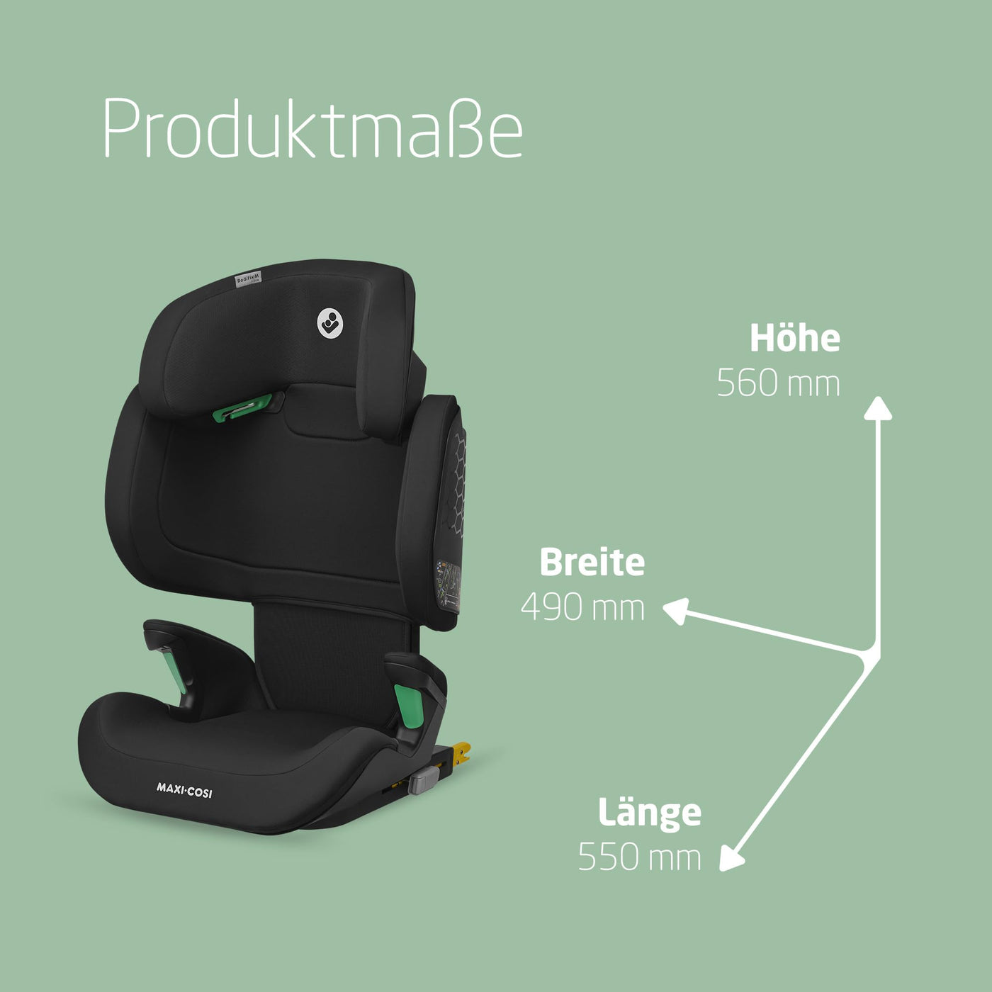 Maxi-Cosi RodiFix M i-Size, Kindersitz mit hohem Rücken, 3,5–12 Jahre, 100–150 cm, ISOFIX-Kindersitz, G-CELL Seitenaufprallschutz, verstellbare Höhe, schnelles und einfaches Anschnallen, Basic Black