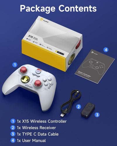 EasySMX X15 Controller PC, PC Controller Wireless mit 7 RGB Licht, Gaming Controller PC mit Hall Joystick&Trigger, Bluetooth Controller Kompatibel mit PC/Switch/Handy/Tablet-Weiß