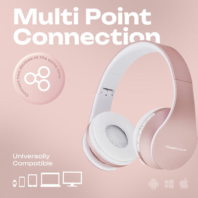 Bluetooth Kopfhörer, PowerLocus Over Ear Wireless Bluetooth Kopfhörer Faltbar Kabellose On Ear Ohrhörer Headset Aux-Unterstützung mit Mikrofon Freiscprechfunktion für iPhone, Android, PC (Rose Gold)