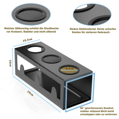HOMMAND Flaschenhalter für SodaStream Crystal und Emil Flaschen, Edelstahl Flaschenhalter Abtropfgestell Abtropfständer für 3 Flaschen, mit Silikonschutzringe Abtropfschale und Deckelhalter Schwarz