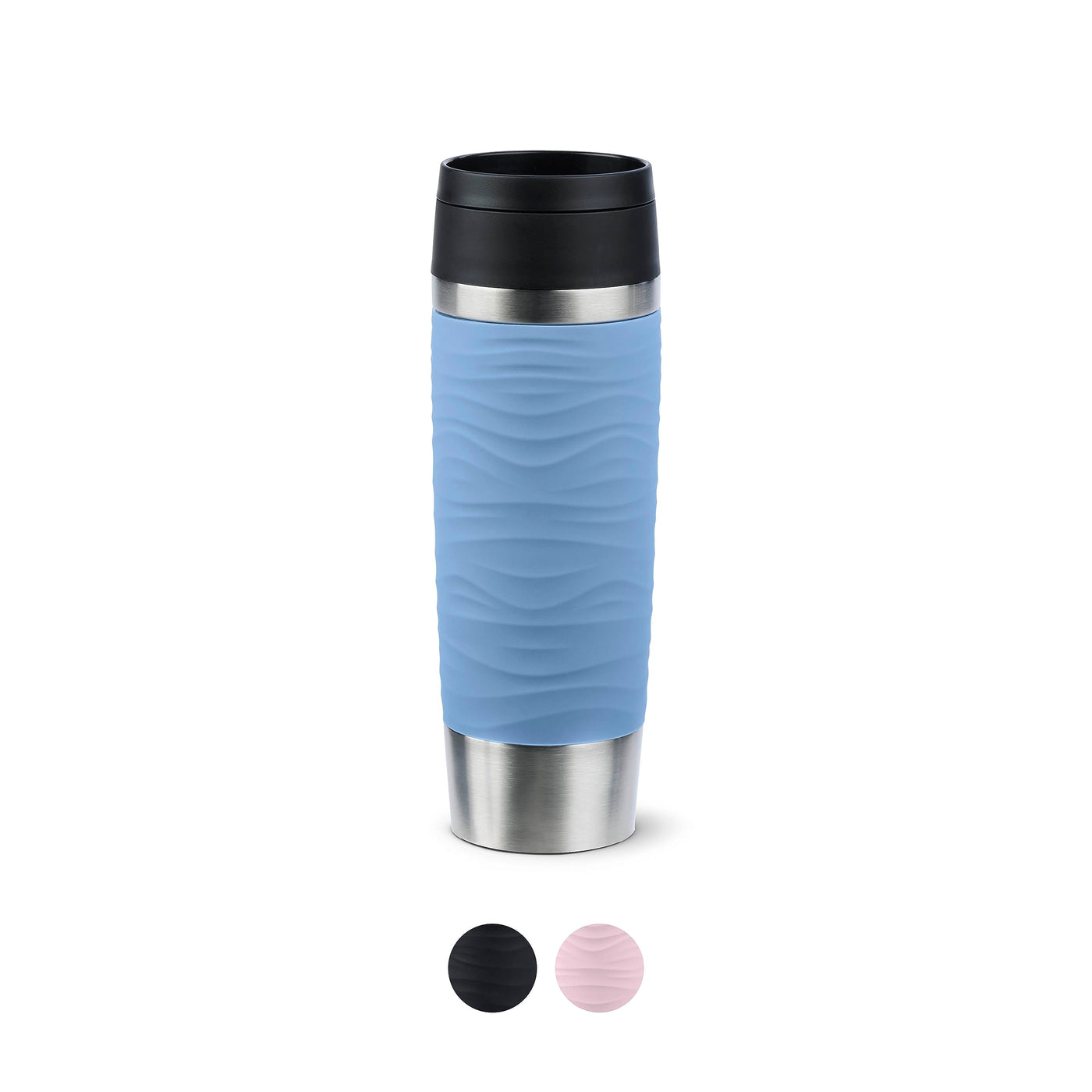 Emsa N20226 Travel Mug Wave Isolierbecher 0,5 Liter | neuer Komfort-Schraubverschluss | Edelstahl | 6h heiß und 12h kühl | 100% dicht | spülmaschinenfest | 360°-Trinköffnung | Pastellblau