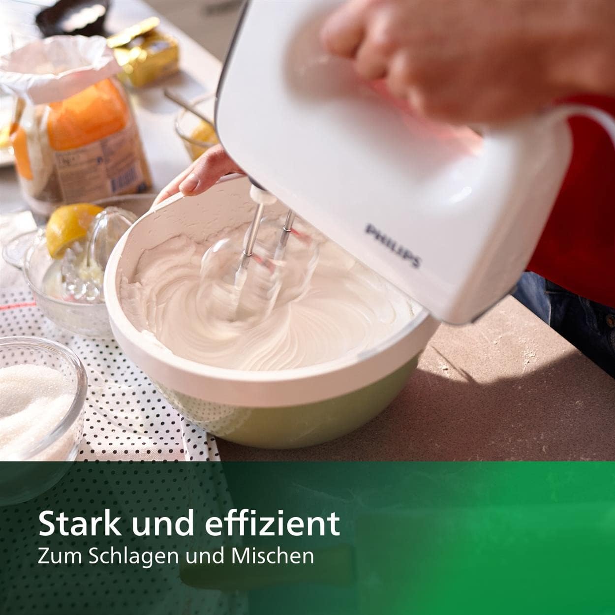 Philips Handmixer, 450 W, 5 Geschwindigkeiten plus Turbo, weiß/grau (HR3741/00)