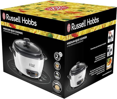 Russell Hobbs Reiskocher klein [medium] 0,8l inkl. Dampfgarer -Einsatz (Warmhaltefunktion, antihaftbeschichteter Gartopf, Reislöffel & Messbecher, Schongarer für Gemüse & Fisch etc.) 27030-56