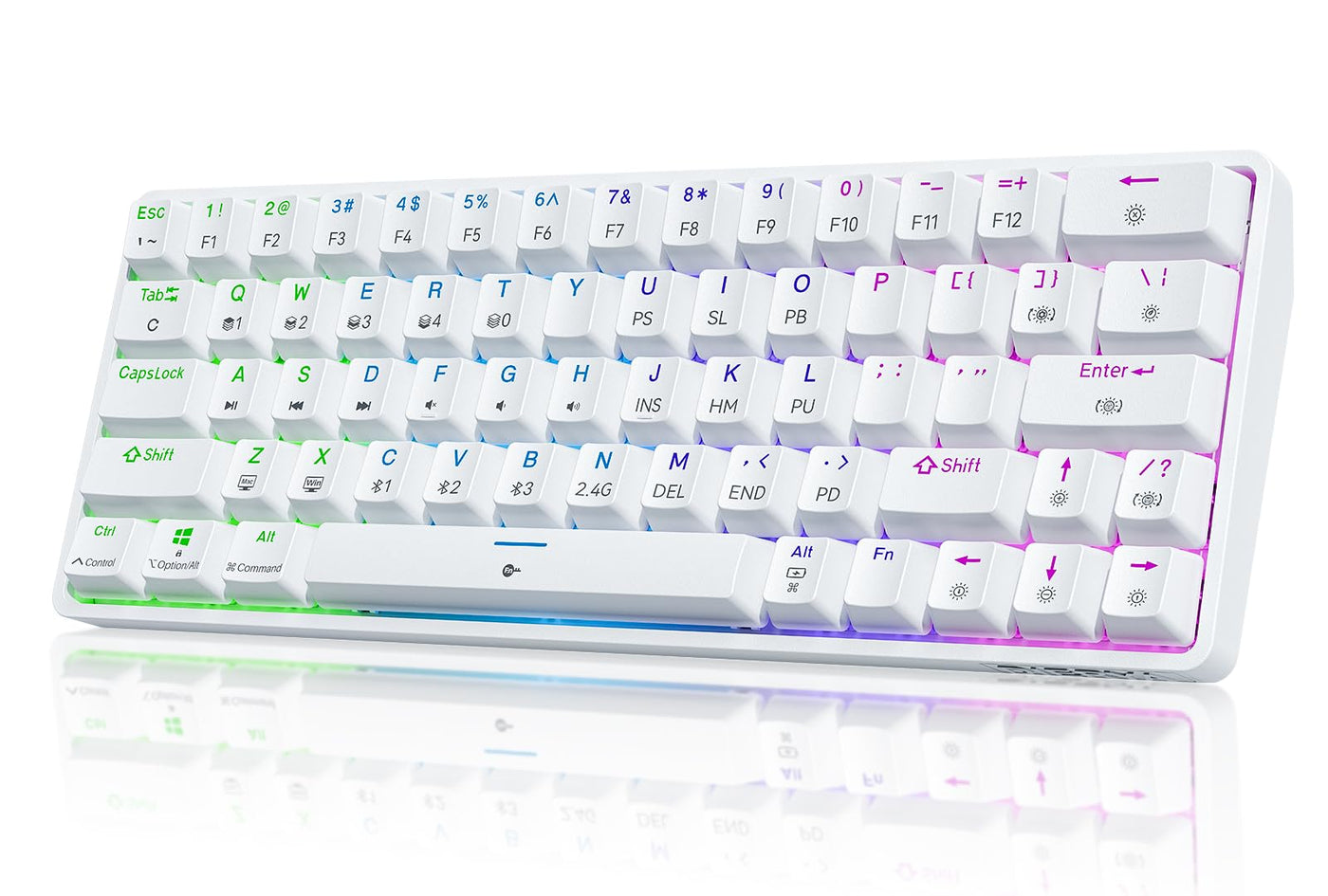 Dierya DK63 Gaming Tastatur,60% Kabellos Mechanische Tastatur mit Bluetooth/2.4G/Typ-C,Compact 63 Tasten Anti-Ghosting,RGB-Hintergrundbeleuchtung,US Layout,Linear Red Switch,weiße