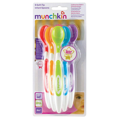 Munchkin Babylöffel mit weicher Spitze, Beikostlöffel-Set mit ergonomischen Griffen, spülmaschinenfestes Plastikbesteck, für Babys & Kleinkinder, BPA-frei - 6er-Set