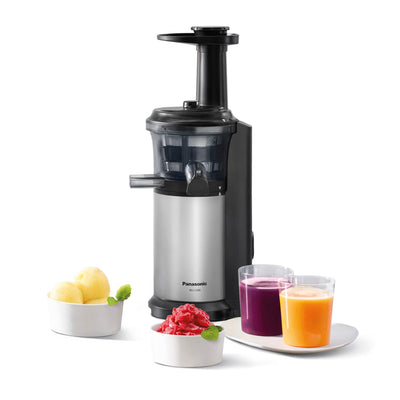 Extracteur de jus lent Panasonic MJ-L500S / Extracteur de jus / 2 compartiments pour jus et ingrédients surgelés / Yaourt glacé / Argent