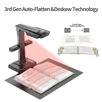 CZUR ET24 Pro Dokumentenscanner 24MP, Professioneller Buchscannermit HDMI, Scanner bis zu A3, mit Laser Verflachungstechnologie OCR 320Dpi Dokumentenkamera Visualizer für Windows, macOS und Linux