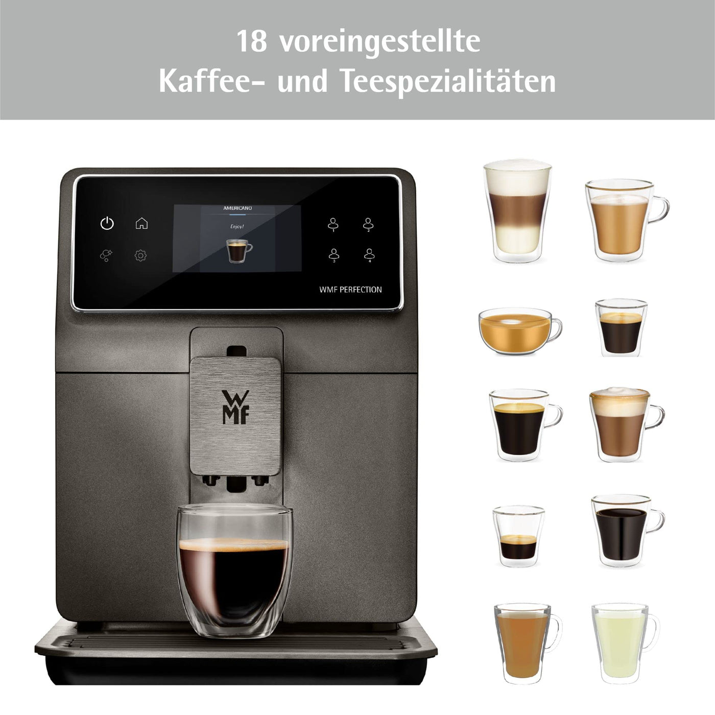 WMF Perfection 780L Kaffeevollautomat mit Milchsystem,18 Getränkespezialitäten, Double Thermoblock, Edelstahl-Mahlwerk, Nutzerprofil, 1l Milchbehälter