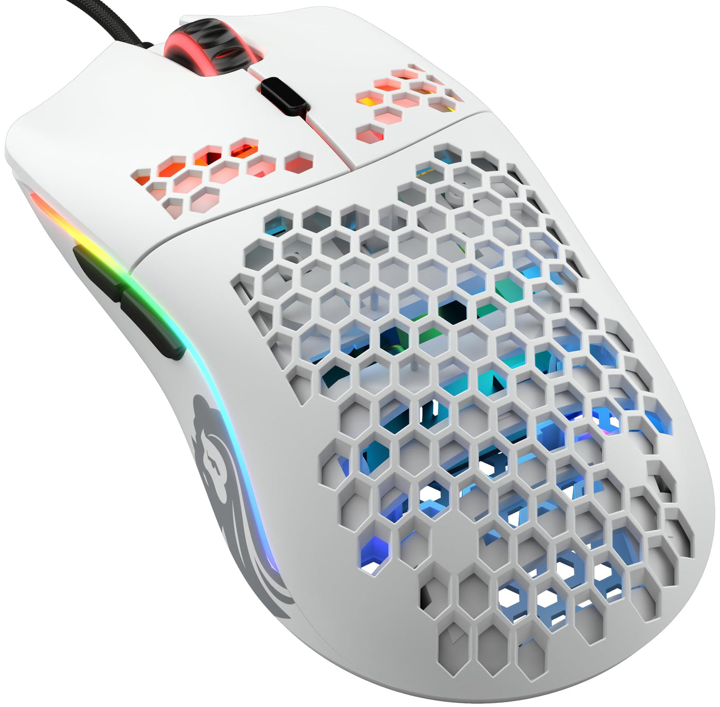 Glorious Gaming Model O- (Minus) Compact Wired Gaming Mouse – Im superleichten Wabendesign mit 58 g, RGB-Beleuchtung, Pixart 3360 Sensor, Omron-Schalter, beidhändig – Mattweiß