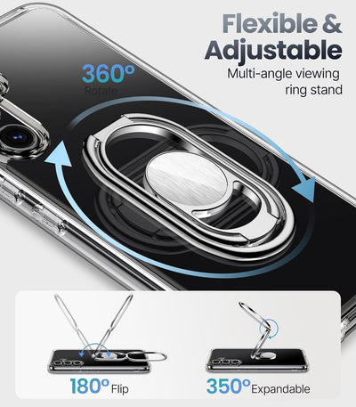 SHIELDS UP für Samsung Galaxy A55 5G Hülle, Handyhülle mit doppeltem Ring Halter Ständer 360°【Verstellbar und Faltbar】 Stoßfeste Schutzhülle für Samsung Galaxy A55 5G Case – Transparent