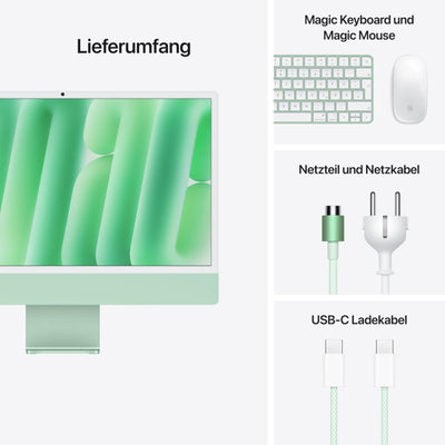 Apple iMac All-in-One Desktop-Computer mit M4 Chip mit 8 Core CPU und 8 Core GPU: 24" Retina Display, 16 GB gemeinsamer Arbeitsspeicher, 256 GB SSD Speicher, passendes Zubehör; Grün