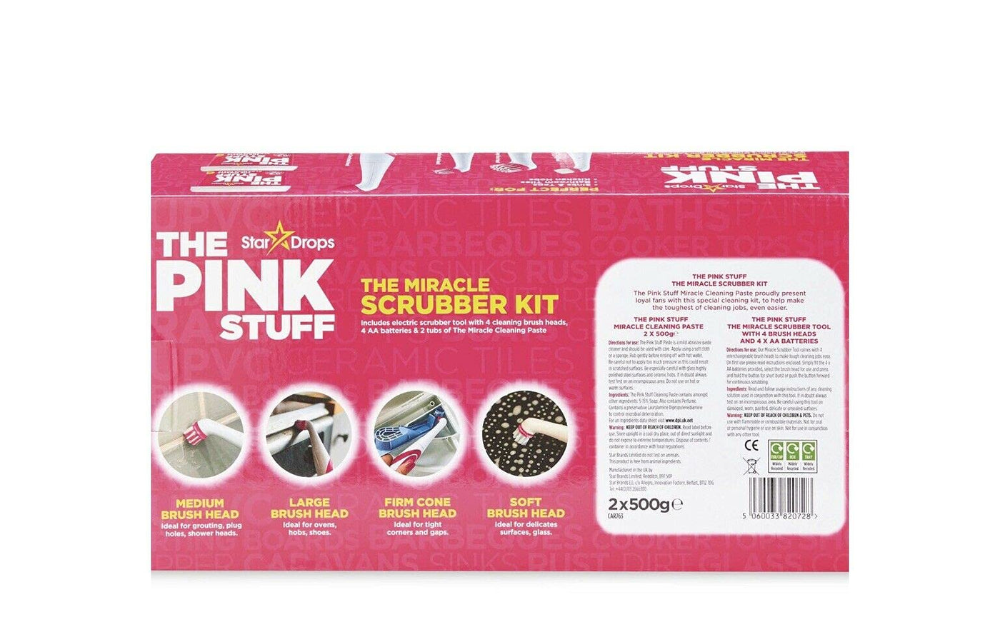 Britains Beauty The Miracle Stuff Bürstenset , The Pink Stuff Star Drops 2 Reinigungspaste, elektrische Bürsten mit 4 Bürstenköpfen.