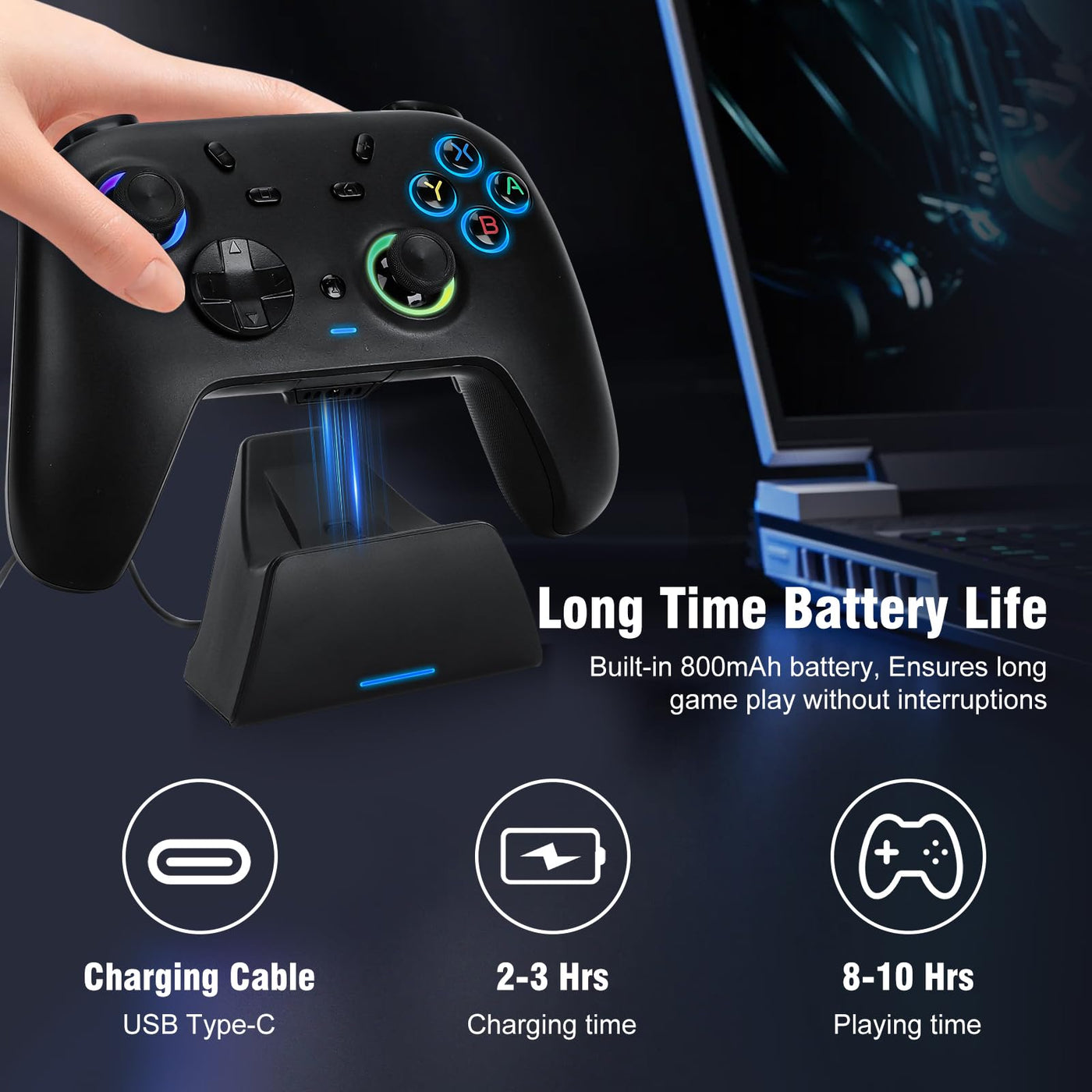 DuLingKer PC Controller mit Ladestation, Wireless Switch Controller für Switch/PC Windows/Steam mit Hall Effekt Trigger/Joystick(Kein Drift), RGB Licht, M1/M2 Taste, Game Controller für PC/Switch