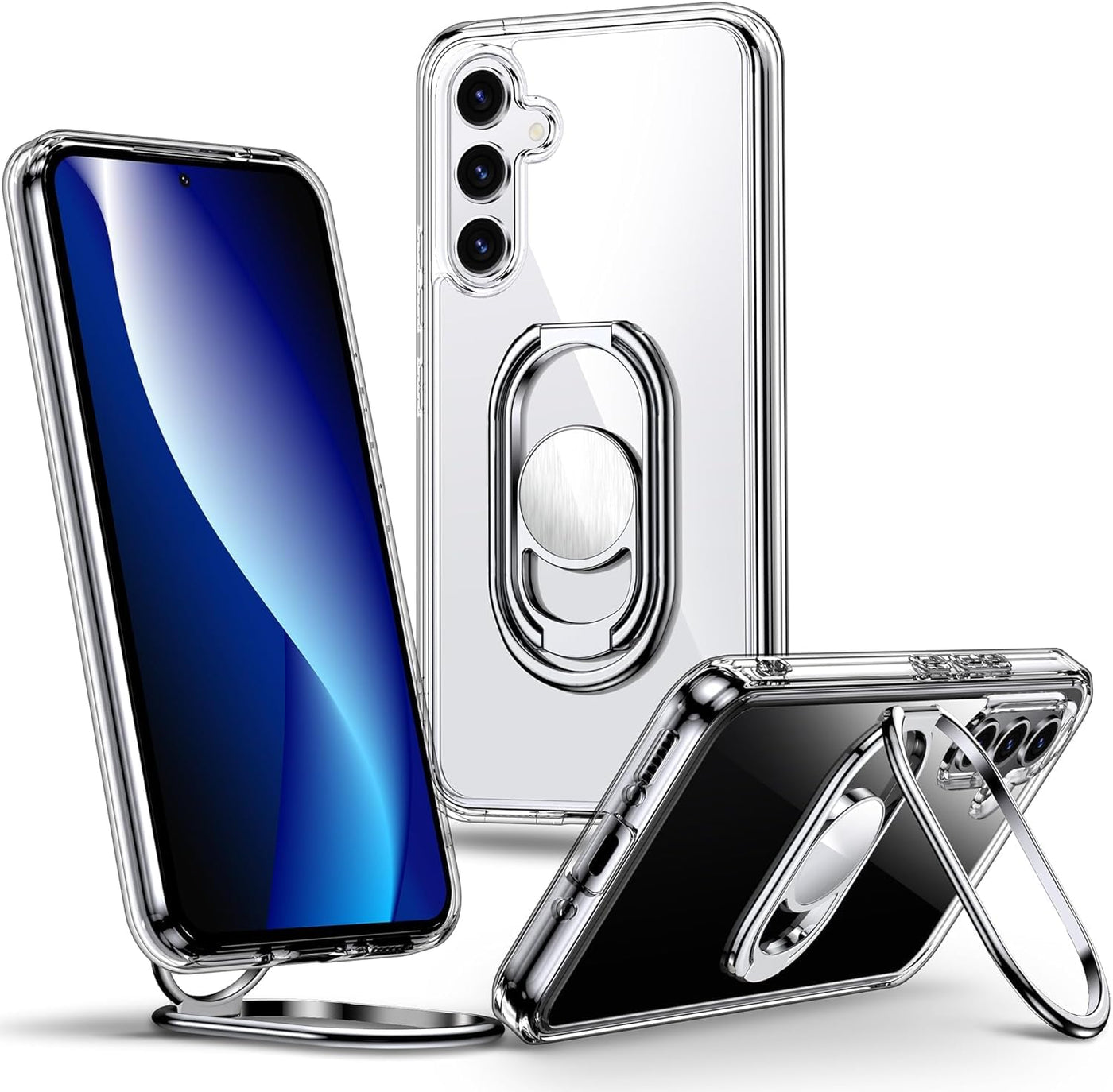 SHIELDS UP für Samsung Galaxy A55 5G Hülle, Handyhülle mit doppeltem Ring Halter Ständer 360°【Verstellbar und Faltbar】 Stoßfeste Schutzhülle für Samsung Galaxy A55 5G Case – Transparent