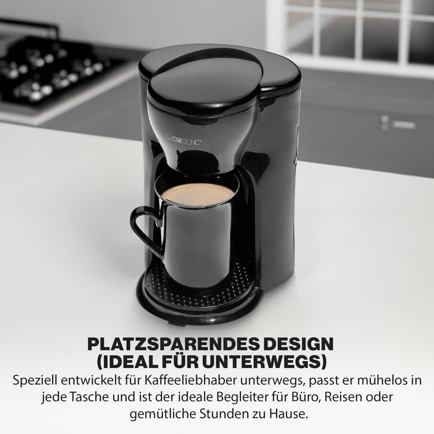 Clatronic® 1-Tassen-Kaffeeautomat | Kaffeemaschine perfekt für Singles | Filterkaffeemaschine inkl. Keramiktasse | kleine Kaffeefiltermaschine ideal für unterwegs | KA 3356