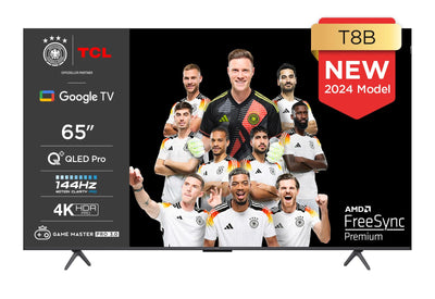 TCL 65T8B 65-Zoll QLED Pro 144Hz Onkyo Gaming Fernseher, 4K UHD, HDR Pro, Google TV (Dolby Vision IQ & Atmos, Motion Clarity, Freihändige Sprachsteureung, Kompatibel mit Google Assistant & Alexa)