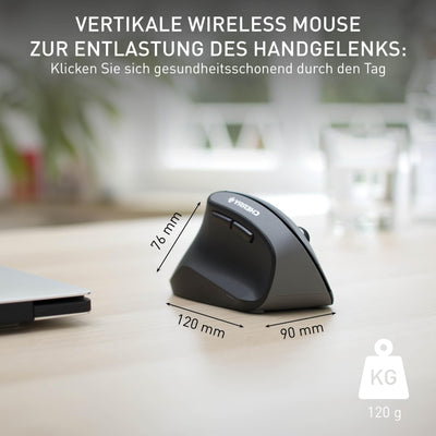 CHERRY MW 4500 LEFT, Ergonomische Vertikale Maus für Linkshänder, Kabellos (2,4 GHz Funk), 3-stufig regelbare Auflösung bis 1200 dpi, Batteriebetrieben, Schwarz