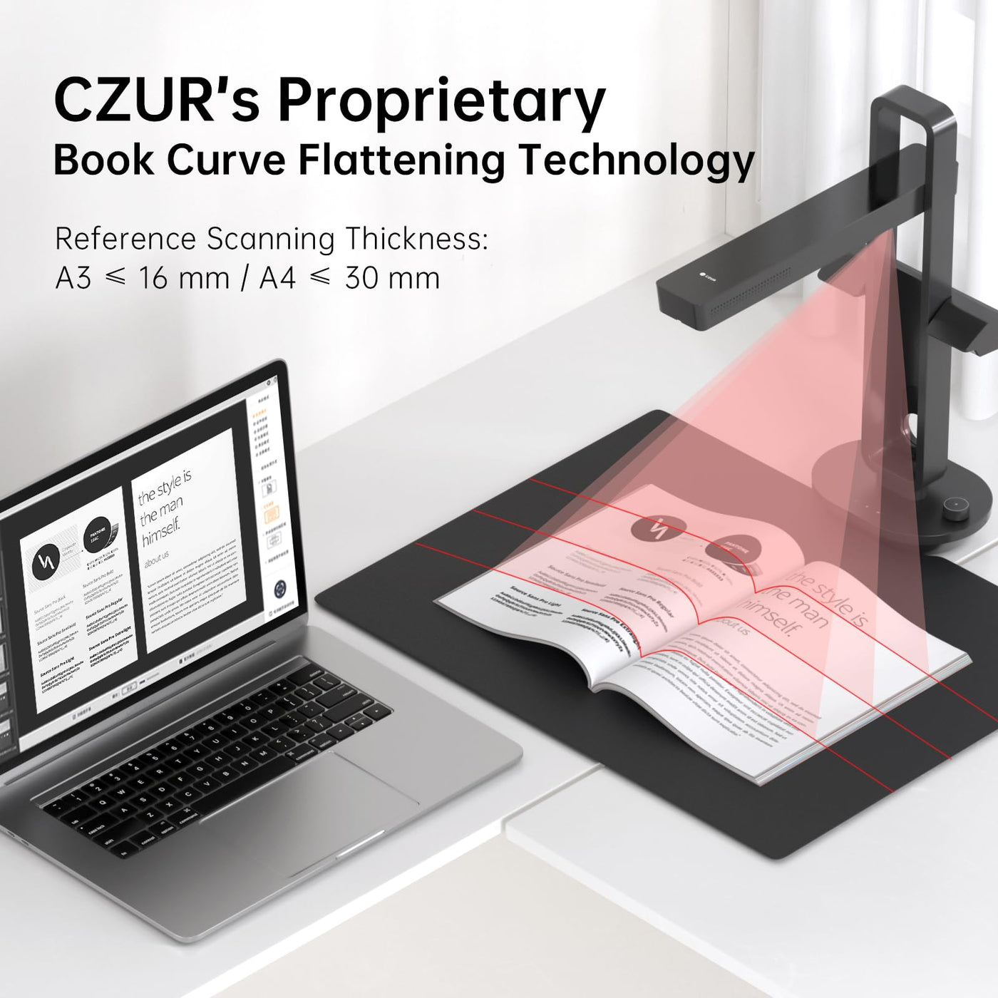 CZUR Aura Pro Tragbarer Buchscanner 14 MP Dokumentscanner A3 Dokumentenkamera Schneller Scanner Intelligente Tischlampe Tischleuchte Visualiser OCR Kompatibel mit macOS Windows (Aura Pro)