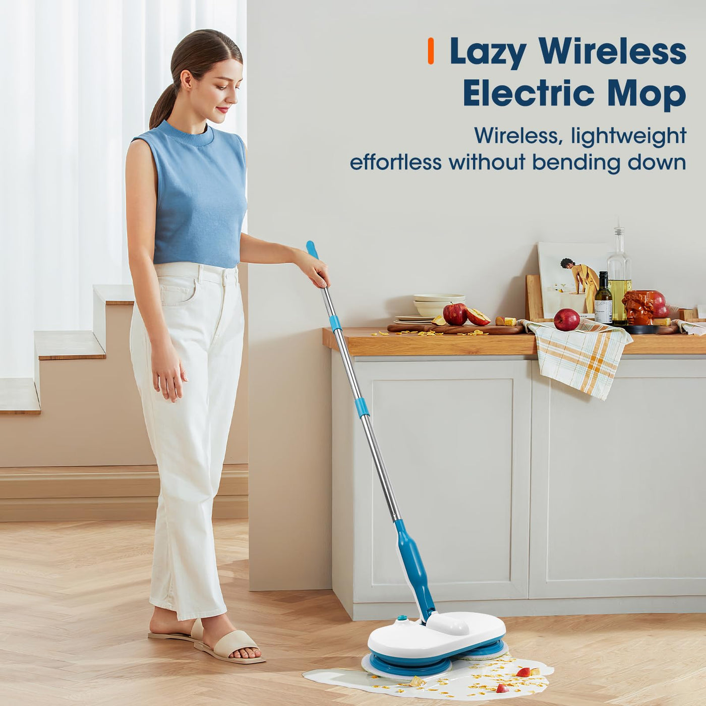 Floating Mop elektrischer Bodenwischer,Elektrischer Wischmopp zum leichten Bodenwischen, Schrubben und Polieren,Akku Wischer mit 6 extrafeinen Mikrofaserpads für Holzböden, Fliesen und Glas