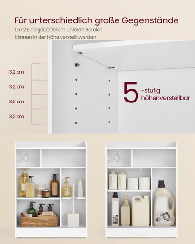 VASAGLE Badezimmerschrank, Badschrank platzsparend, Toilettenrollenhalter, Toilettenbürstenhalter, Schiebetüren, verstellbare Einlegeböden, neben der Toilette, 20 x 60 x 80 cm, wolkenweiß BBC752W01