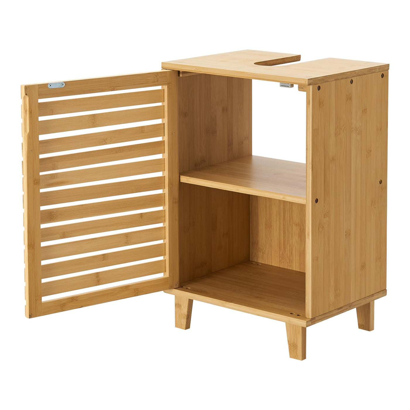 [en.casa] Waschbeckenunterschrank Iveland Badezimmerschrank Badschrank Waschtischunterschrank mit 1 Tür und 2 Ablagefächern 60x40x30cm Bambus