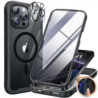 Miracase 360 Grad für iPhone 16 Pro Hülle mit Magsafe, Eingebaut Glas Schutzfolie, Komplettschutz HandyHülle Magnetisch Stoßfest Case für iPhone 16 Pro Schutzhüllen 6,3 Zoll, Schwarz