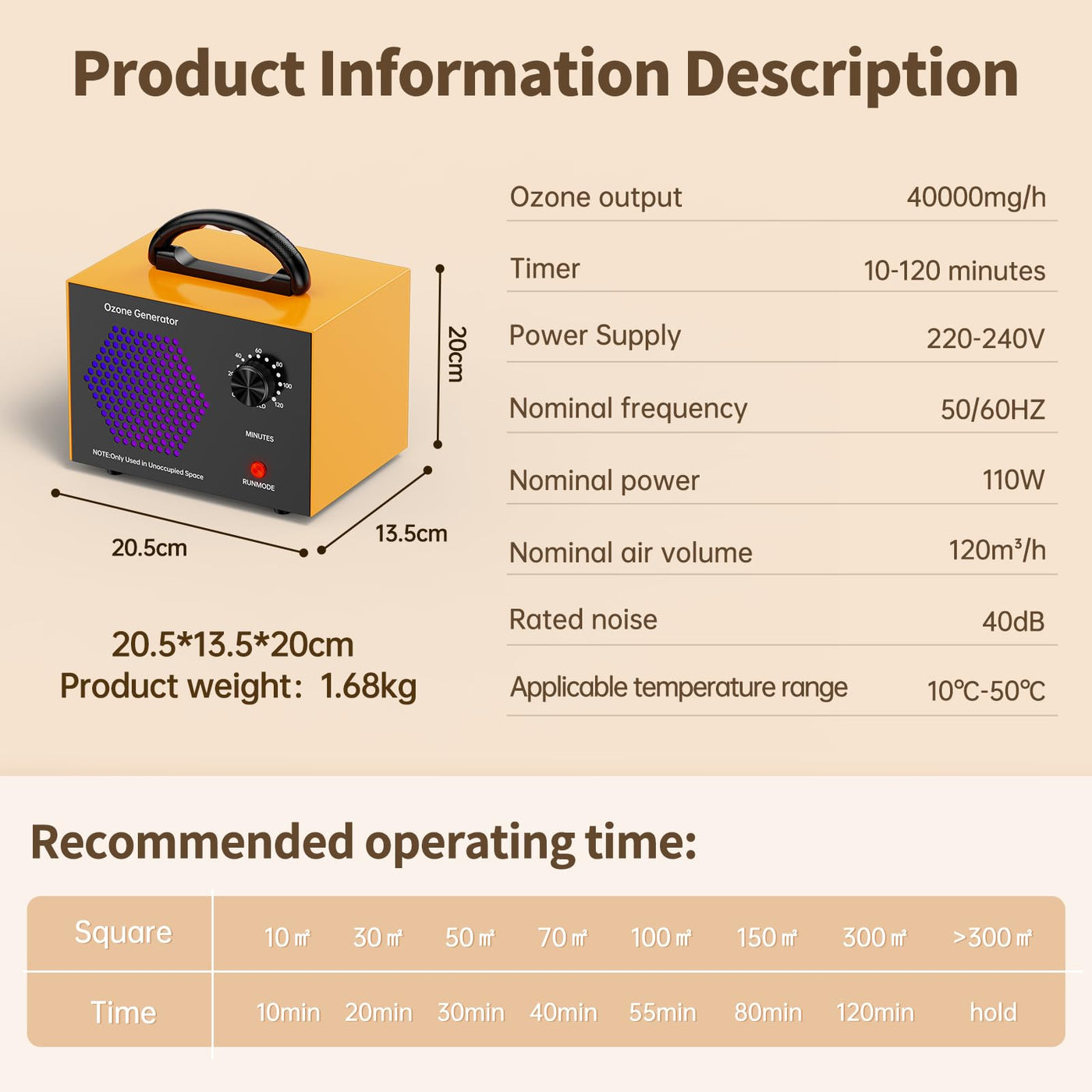 Ozongenerator 40000mg/Std Ozongerät Ozonisator Industrieller O3 Ozon Luftreiniger mit 120 Min Timer Geruchskiller bis zu 300㎡ Ozongenerator für Auto Wohnung Rauch Haustiergerüche Küchengerüche