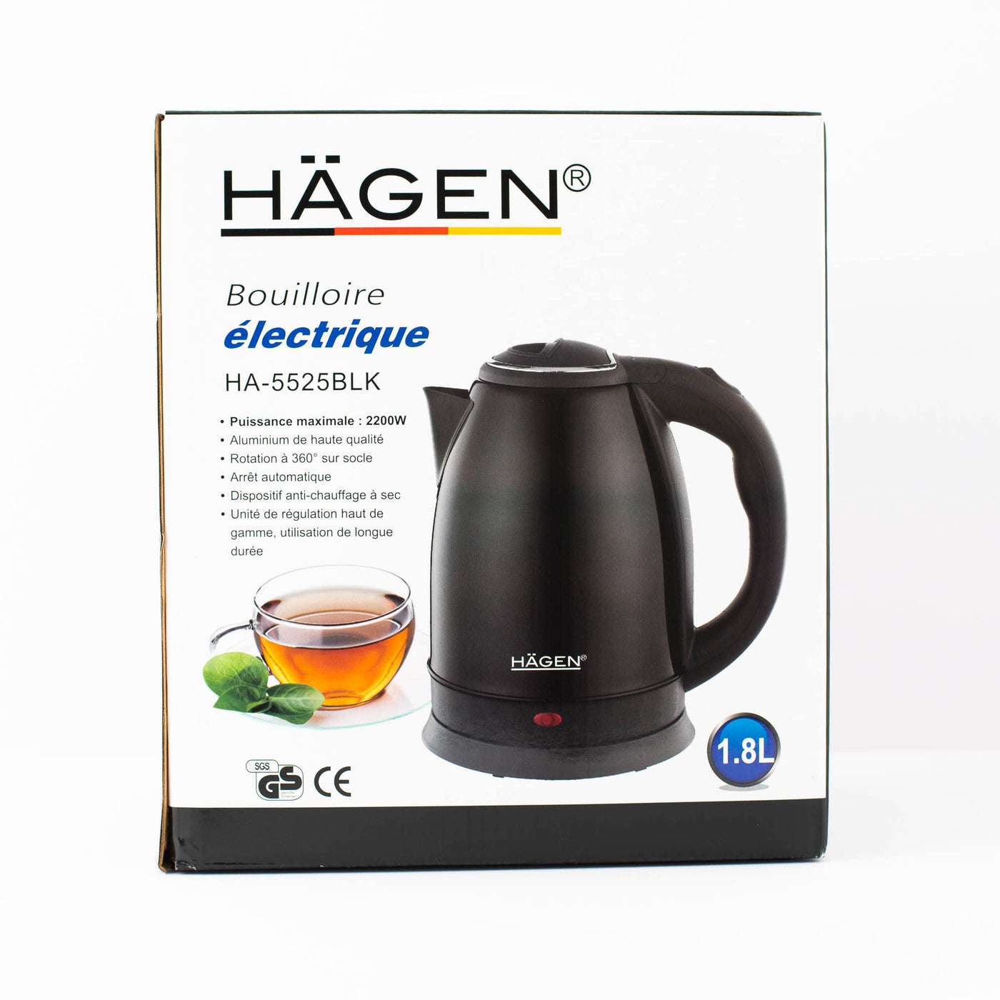 Hagen - Edelstahl - Elektrischer Wasserkocher - Kabelloser Wasserkocher - Edelstahl Wasserkocher - Kabelloser 1.8L Edelstahl Wasserkocher HAGEN HA5525-BLK-Schwarz