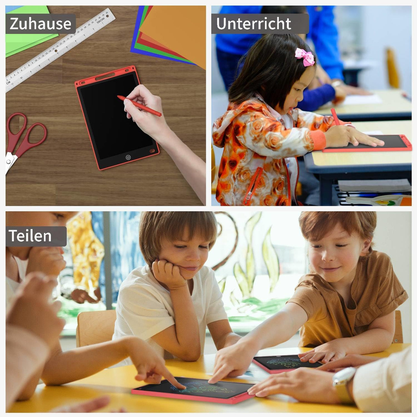 ACROPAQ LCD Schreibtafel Kinder - Rot 8.5-Zoll LCD Maltafel Kinder - Tragbare Schreibtafel Kinder mit Farbbildschirm, Stift - Das perfekte Geschenk für Kinder jeden Alters