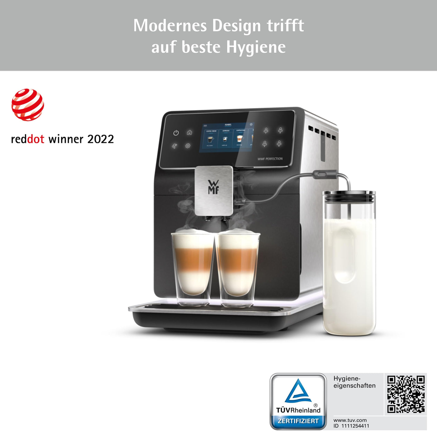 WMF Perfection 880L Kaffeevollautomat mit Milchsystem,18 Getränkespezialitäten, Double Thermoblock, Edelstahl-Mahlwerk, Nutzerprofil, 1l Milchbehälter