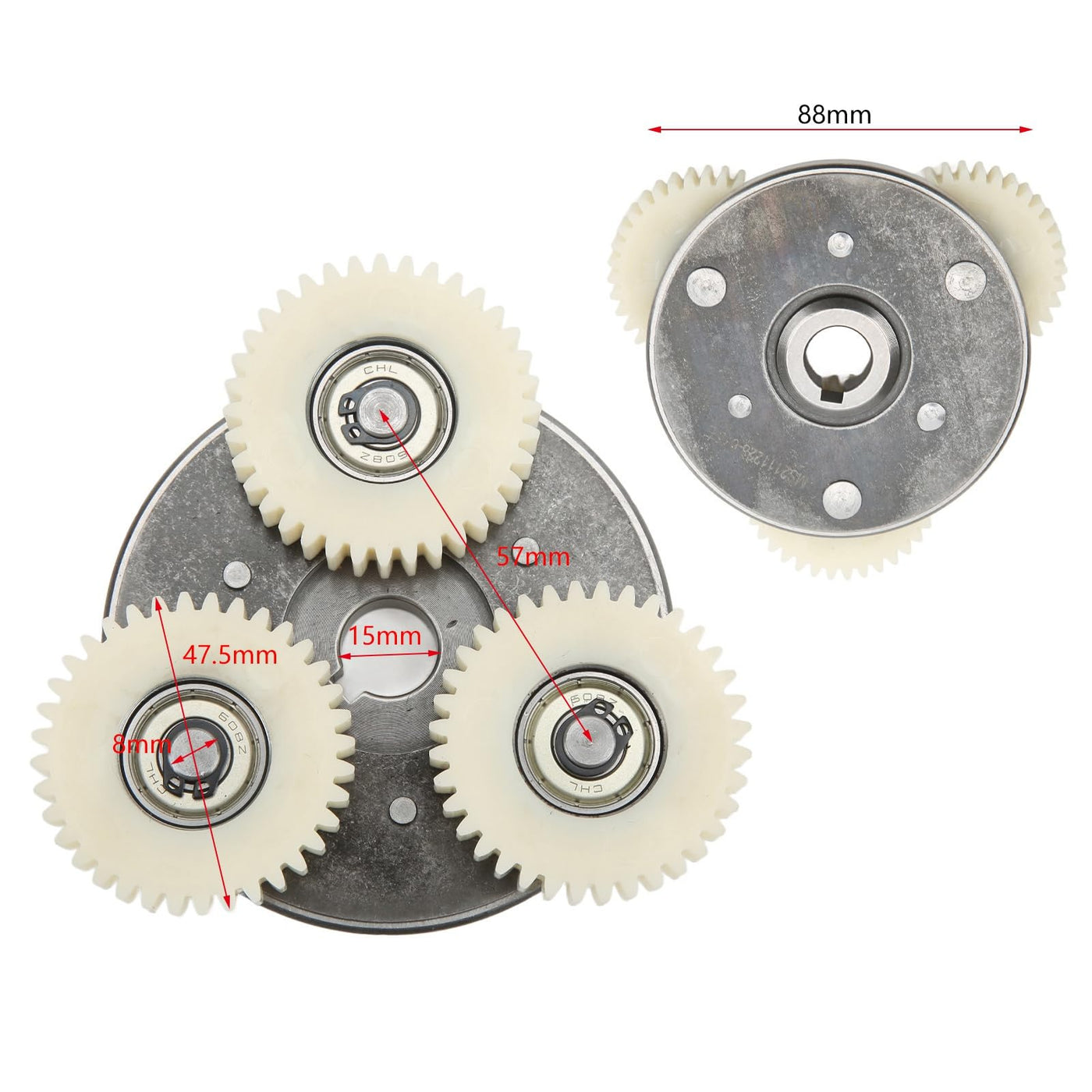 E-Bike-Motor-Getriebe-Kupplungs-Set, 36 Zähne, Nylon-Zahnrad mit Lager und 88 Mm Kupplung für Elektrofahrrad 500 W–750 W, 6 Zähne E-Bike-Radnabenmotor, Planetengetriebe