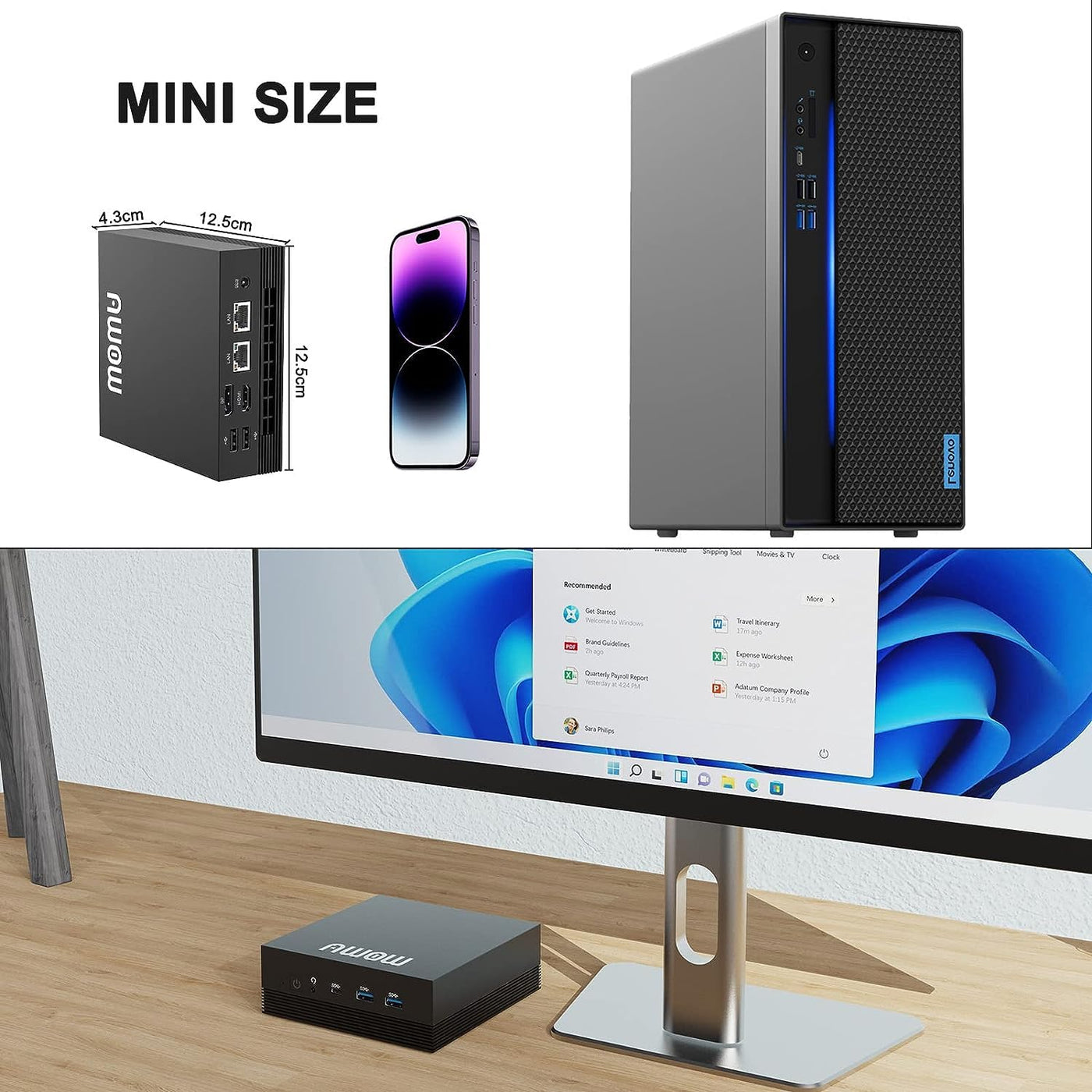 AWOW Mini-PC mit AMD Ryzen 5 5560U (6C/12T, bis zu 4,0 GHz), 16GB DDR4, 512GB SSD, Wi11 Pro, Dual-2,5-GbE, HDMI, DP, Ideal für Zuhause, Büro und Gaming