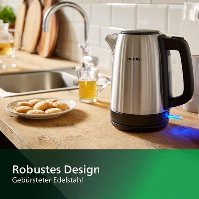 Philips Wasserkocher – 1.7 L Fassungsvermögen mit Kontrollanzeige, Edelstahl, Pirouettenbasis (HD9350/90) 2200 Watt, ‎23 x 15.6 x 24.3 cm, Schwarz ( EU-Stecker)