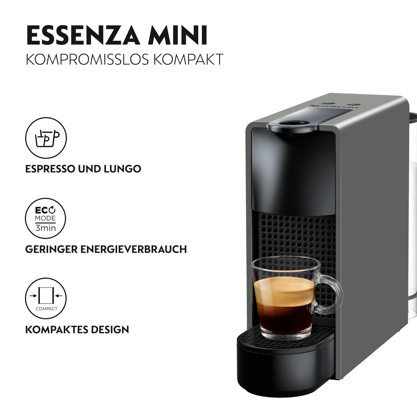 Nespresso Krups XN110BRD Essenza Mini Kaffeekapselmaschine | 0,6 L | 19 bar | Energiesparmodus | grau | Energieklasse A