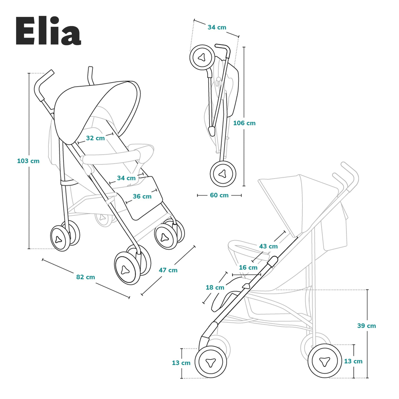 LIONELO Elia Buggy Klein Zusammenklappbar Kinderwagen Bis 15 Kg, Rücken Und Fußstützenverstellung Hinterradbremse, Moskitonetz, Beinwärmer, Einkaufskorb