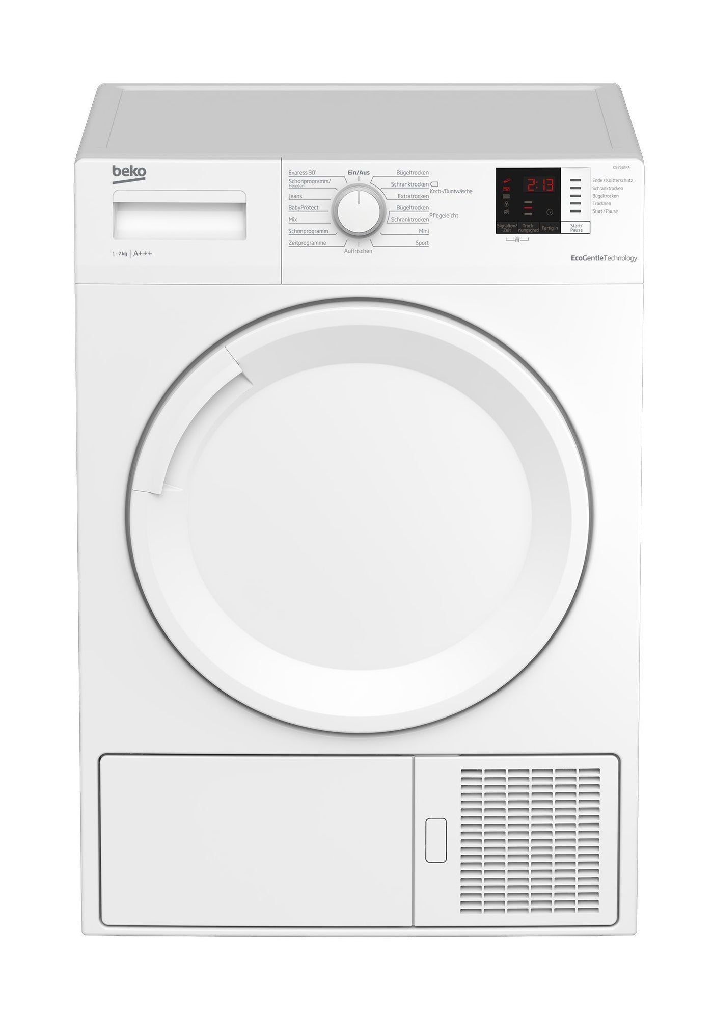 Beko DS7512PA b100 Wärmepumpentrockner 7 kg, Kombinierter Filtermechanismus, Elektronische Feuchtemessung, Express 30' Programm, Keine Farbverwaschung, Sanftes Trocknen, 15 Programme, Weiß