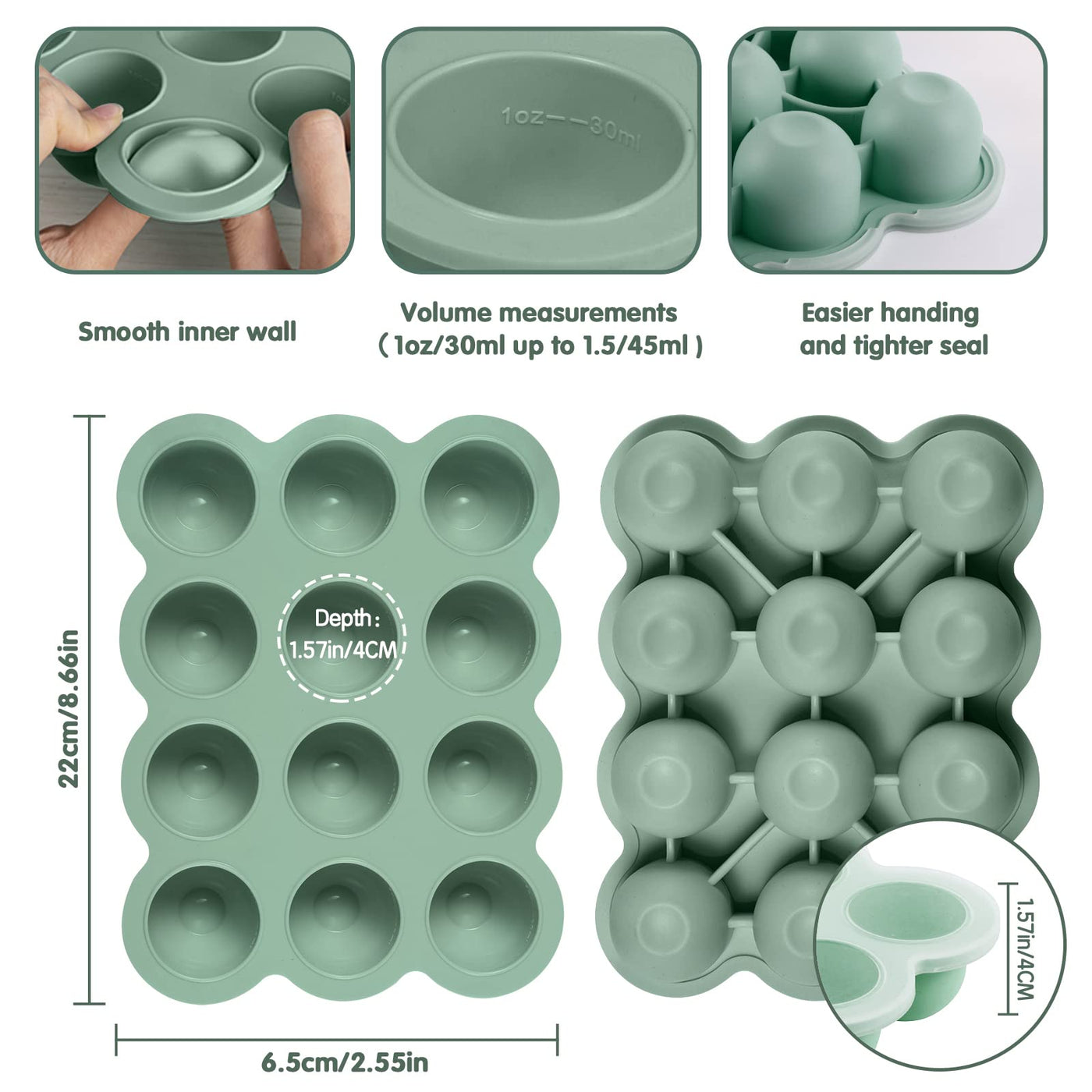 Aufbewahrung von Babynahrung aus Silikon,Babynahrung Einfrieren Behälte aus mit Silikon Deckel,BPA-frei,Perfekt für Hausgemachte Babynahrung, Gemüse, Eiswürfeln,Fruchtpüree und Muttermilch