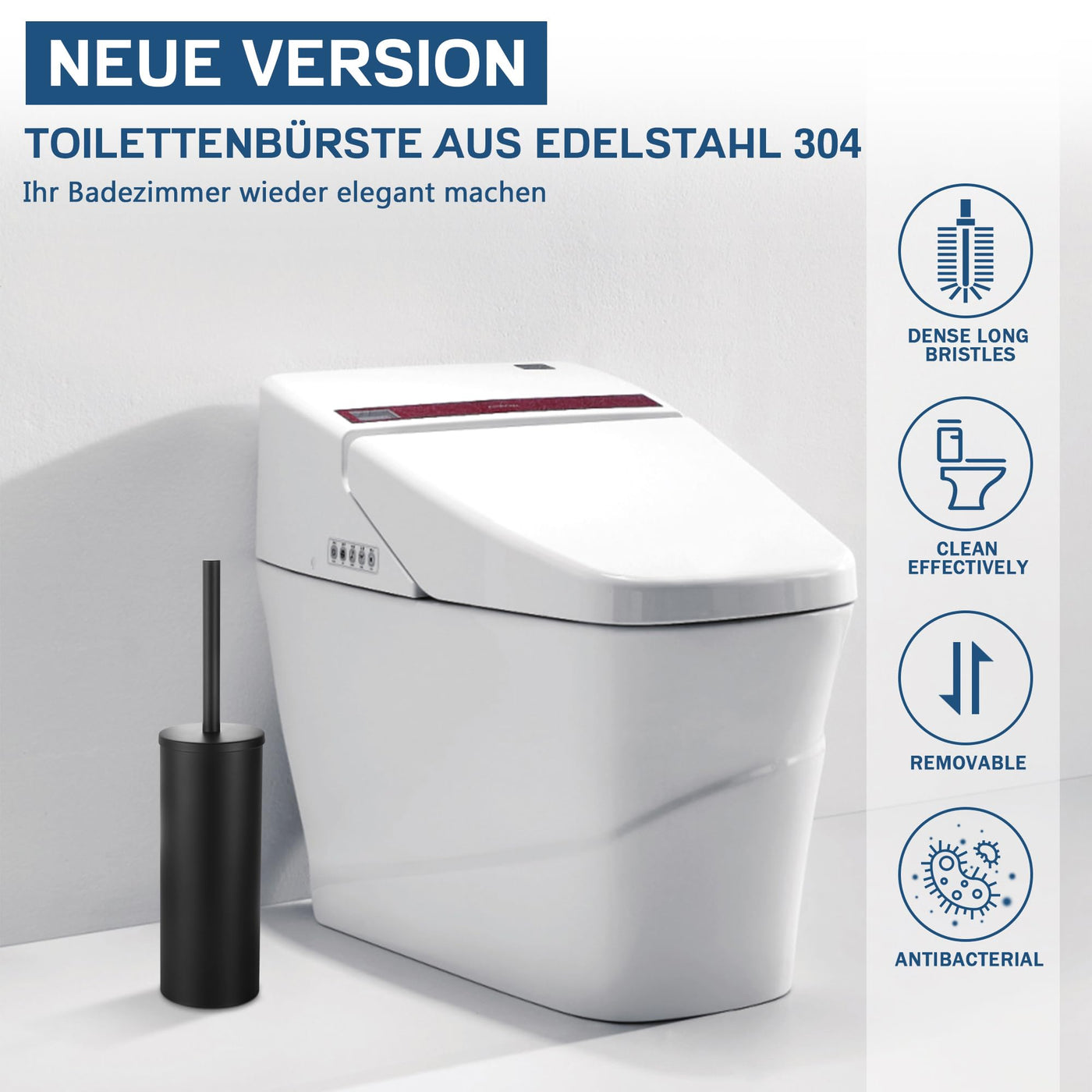 FIISAYL Klobürste Toilettenbürste WC Bürste mit Klobürstenhalter Bürstengarnitur mit Edelstahlgriff und -sockel, Schwarz