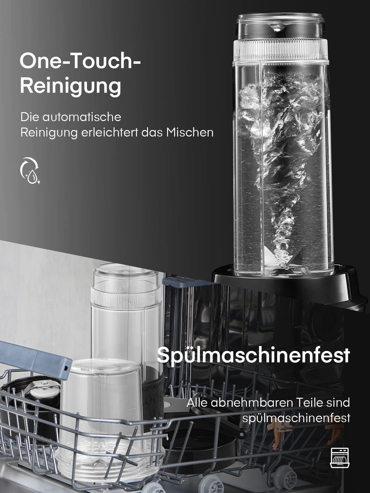 HOUSNAT Smoothie Maker To Go, 500W Standmixer Mixer Kaffeemühle 280ml, Blender Elektrisch mit 2 Tritan-Kunststoff Sport Flasche 570ml,Tragbar, BPA-frei, Spülmaschinenfest, Edelstahl