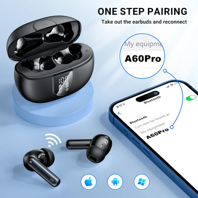 Bluetooth Kopfhörer,Kabellose Bluetooth Kopfhörer 5.3 In Ear Kopfhörer,42 Stunden Spielzeit,Sportkopfhörer mit 4 Mikrofonen,HiFi Stereo Kopfhörer mit ENC Geräuschunterdrückung LED Anzeige Schwarz