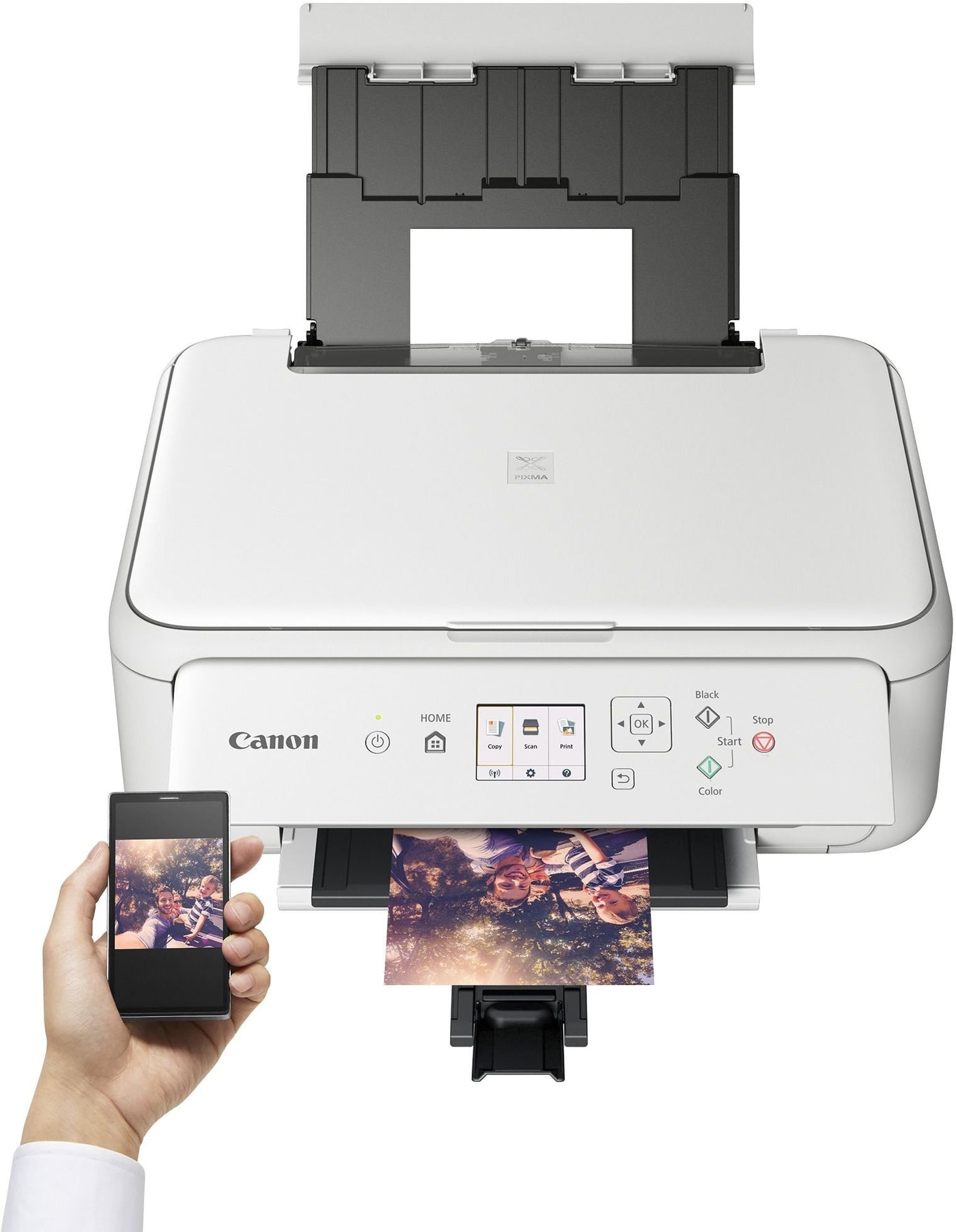 Canon PIXMA TS5151 Drucker Farbtintenstrahl Multifunktionsgerät DIN A4 (Scanner, Kopierer, Farbdisplay, 4.800 x 1.200 dpi, USB, WLAN, Duplexdruck, 2 Papierzuführungen) weiß