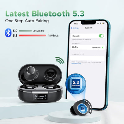 Bluetooth Kopfhörer,Kopfhörer Kabellos Bluetooth 5.3 mit 4 ENC Mikrofon,In Ear kopfhörer Bluetooth 60H Tiefer Bass,2024 Neue Kabellose Kopfhörer,Noise Cancelling IP8 Wasserdicht Ohrhörer,USB-C