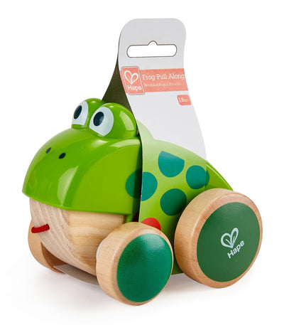 Hape Nachziehfrosch Fridolin von Hape | Holzfrosch Fliegen fressendes Nachzieh-Spielzeug für Kleinkinder, leuchtende Farben